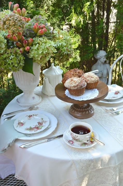 Tea In The Garden, Enchanting Garden, Autumn Flowers, Gardens, Afternoon Tea, Vintage China, Hydrangeas, Fall Tablescape, Garden Tea Party, Romantic Gardens, Fall Season Tea Party Aesthetic, Autumn Tea Party, Tablescapes Autumn, Apple Scones, Desain Pantry, French Tea, Mantel Ideas, Autumn Tea, Floral Arranging