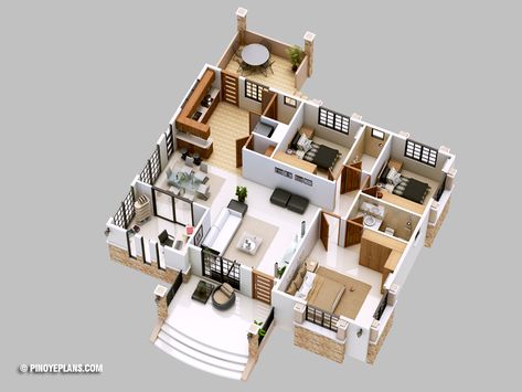 Three Bedroom Bungalow House Design | Pinoy ePlans Bungalow House Floor Plans, Hiasan Dalaman Rumah, Pelan Rumah, Three Bedroom House Plan, Modern House Floor Plans, Bungalow Floor Plans, 3d House Plans, Three Bedroom House, Modern Bungalow House