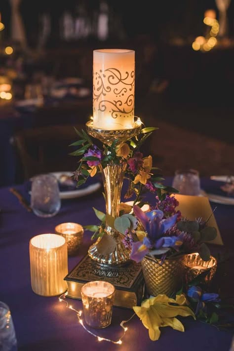 Rapunzel inspired wedding - Great list of Disney Wedding Day Details | Orlando Wedding Inspiration - Orange Blossom Bride - Photo: Ashley Jane Photography | Florist: Events by The Flower Studio #weddingtable #weddingflowers #disneywedding #orlandowedding Tangled Wedding Colors, Subtle Tangled Themed Wedding, Wedding Venues Tangled, Subtle Rapunzel Wedding, Rapunzel Quinceanera Centerpieces, Quinceanera Themes Rapunzel, Rupanzel Theme Quince, Rapenzul Theme Quince, Wedding Rapunzel Theme