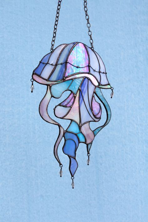 Stained Glass Octopus Chandelier, Sea Glass Window Art, Sea Glass Window, Diy Stained Glass Window, Stained Glass Window Hangings, Tiffany Glass Art, Stained Glass Studio, Stained Glass Patterns Free, Glass Window Art