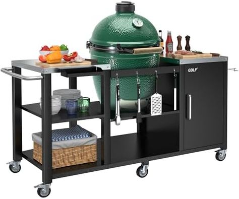 GDLF Grill Table for Big Green Egg Style Grills, Heavy Duty Outdoor Grill Station Prep Table, Metal Green Egg Stand with Storage Compatible with Large Big Green Egg,Kamado Joe Big Green Egg Table Plans Diy, Barbecue Station, Big Green Egg Table Plans, Outdoor Grill Cart, Big Green Egg Outdoor Kitchen, Big Green Egg Table, Big Green Egg Grill, Green Egg Grill, Egg Grill