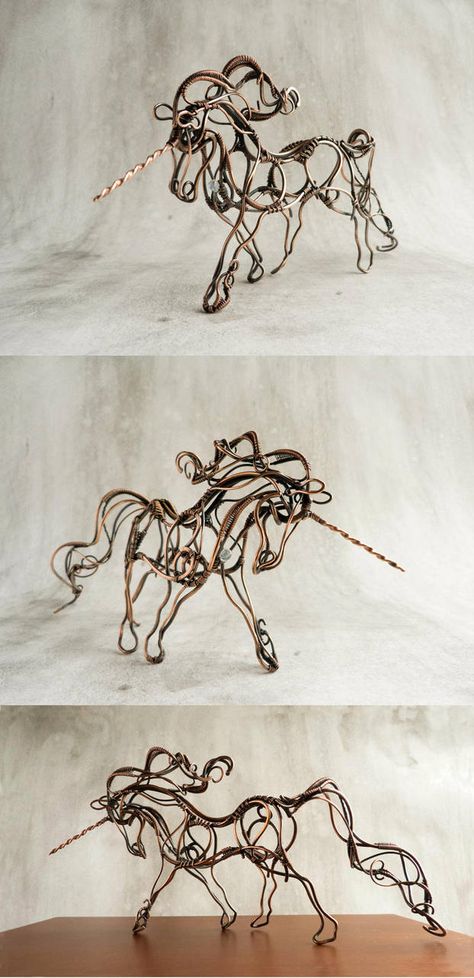 Wire Unicorn, Art Fil, Wire Art Sculpture, Symbol Of Strength, Art Wire, Wire Trees, Horse Sculpture, Wire Sculpture, The Unicorn