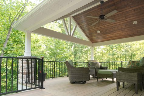 Deck with Covered Area - Elverson, PA - Integrous Fences and Decks Covered Deck With Railing, Partial Covered Deck Ideas, Roof On Deck, Covered Decks Attached To House, Covered Deck Off Back Of House, Deck With Covered Area, Half Covered Deck, Covered Back Deck Ideas, Deck With Roof