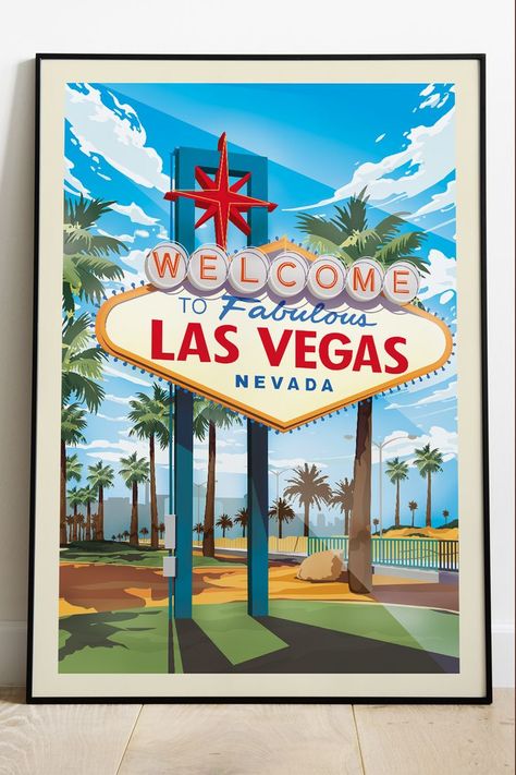 Las Vegas Poster Design, Welcome To Las Vegas Sign, Las Vegas Sign, Vegas Sign, Las Vegas City, Trendy Art, Retro Wall Art, Beautiful Posters, Retro Wall