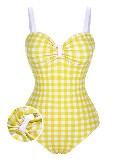 1970s Swimsuit, 80s Bathing Suit, Gingham Bathing Suit, 1960s Clothing, Motorcycle Festival, 1950s Swimsuit, 60s Clothing, 80s Outfits, 1960s Outfits