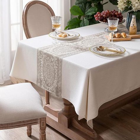 Table Cloth Linen Wrinkle Free Tablecloths, various sizes, shapes, designs & colors Embroidery Kitchen, Farmhouse Tablecloths, Dining Table Cloth, Black Tablecloth, Dining Buffet, Outdoor Tablecloth, Farmhouse Holiday, Tablecloth Sizes, Kitchen Dining Table