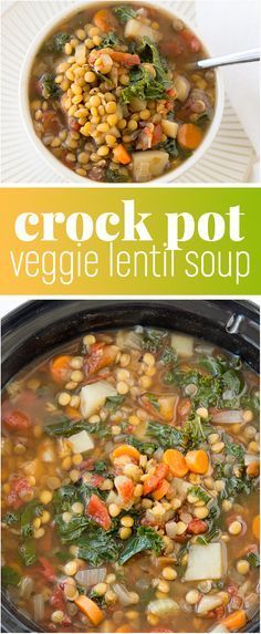 Crock Pot Vegetable Lentil Soup Recipe - This warm and comforting veggie lentil soup is vegan, delicious, and so easy to prepare using your slow cooker. This is a fantastic plant-based meal that will warm your belly and leave you feeling satisfied. Veggie Lentil Soup, Vegetable Lentil Soup, Slow Cooker Lentil Soup, Crock Pot Vegetables, Slow Cooker Lentils, Vegan Lentil Soup, Lentil Soup Recipe, Diner Recept, Lentil Soup Recipes