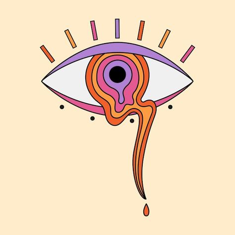 Abstract psychedelic eye illustration hy... | Premium Vector #Freepik #vector #trippy #groovy #hippie #pop-design Eye Artwork Abstract Inspiration, Third Eye Drawing Trippy, Eyes Illustration Design, Trippy Abstract Art, Eye Illustration Design Graphics, Psycodelic Aesthetic, Eyes Illustration Art, Trippy Graphic Design, Eyes Trippy