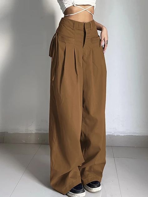 Y2k Trousers, Streetwear Korean, Grey Cargo Pants, Straight Clothes, Baggy Pants, Loose Outfit, Pantalon Large, Vintage Pants, Cargo Pants Women