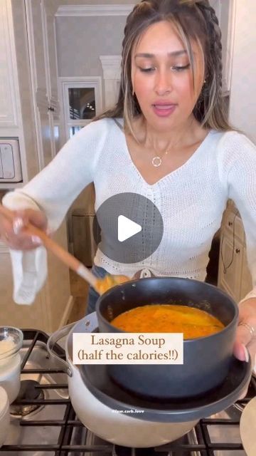 Keto Diet & Recipes on Instagram: "Low Carb Lasagna Soup 🍲 (half the calories!!)
By @low.carb.love

Have you tried lasagna in a soup? 

Share this recipe with friends and family! ❤️

Servings: 9

Ingredients:

1 large zucchini or eggplant, sliced into lasagna noodles
1 lb ground beef
½ white onion, diced
½ cup diced celery
1 tsp garlic powder
1 tsp onion powder
1 tsp crushed red pepper
1 tsp italian seasoning
Salt and pepper to taste
1 tbsp tomato paste
1 jar low sugar marinara
1.5 cup kettleandfire chicken bone broth (discount code: LOWCARBLOVE)
1 cup low fat ricotta cheese

Directions:
1. In a dutch oven or stock pot, cook your ground beef until brown. Season with salt and pepper.
2 Add your onion and celery and add the rest of your seasonings - garlic powder, onion powder, crushed red Large Zucchini, Low Carb Love, Low Carb Lasagna, Chicken Bone Broth, Lasagna Noodles, Mutton Recipes, Seasoning Salt, Keto Soup, Lasagna Soup