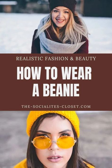 Styling A Beanie Women, Wearing Beanies Women, How To Wear Hair With A Beanie, Woman Beanie Outfits, Styling Beanies Women, How To Make A Beanie Look Cute, Cute Beanies For Women, How To Look Good In A Beanie, Hats For Winter Women