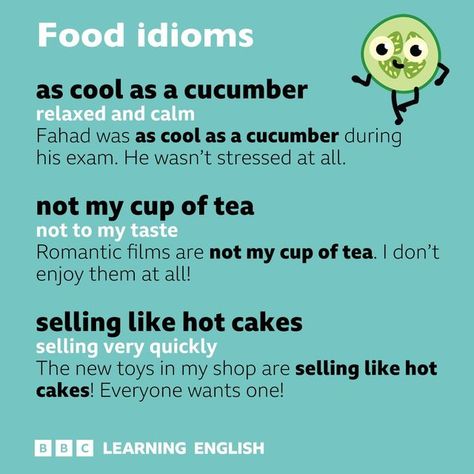 BBC Learning English on Instagram: "😋Feeling hungry? Feast your eyes on these food-related idioms. 🍲 Can you think of any others? [Image: Getty] #learnenglish #vocabulary #idioms #food #foodidioms #englishphrases" English Teaching Resources, Romantic Films, Feeling Hungry, Teaching Aids, House Rules, My Cup Of Tea, English Phrases, Learning English, English Vocabulary Words