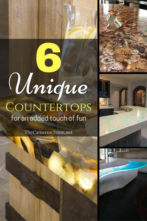 6 Unique Countertops Alternative Countertop Ideas, Unusual Countertop Ideas, Funky Countertops, Creative Countertop Ideas, Inexpensive Countertop Ideas, Unique Countertop Ideas, Cheap Countertop Ideas, Marinace Granite, Unique Kitchen Countertops