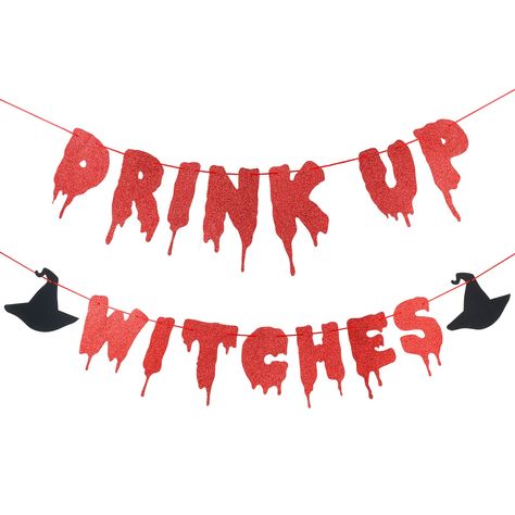 PRICES MAY VARY. What you will get: 1Pcs Red Glitter Drink Up Witches Banner,Perfect for Halloween Theme Party Decorations. Witch Party Decorations: Unique Design,Perfect for Halloweeny Party Decorations,Halloween Party Supplies,Fireplace Mantle Home Decor,Yard Decor,Haunted House Decorations. Banner Size: Use High Quality ECO-friendly Glitter Paper,Banner Each Card length approx is 6.7"(17cm),Banner Need ASSEMBLY!! Very Easy!!! Perfect for hunging from branches and ceilings, or open against a w Haunted Mansion Party, Witch Party Decorations, Hocus Pocus Party Decoration, Halloween Haunted Mansion, Mansion Party, Witches Halloween Party, Halloween Party Banner, Halloween Fireplace, Drink Up Witches