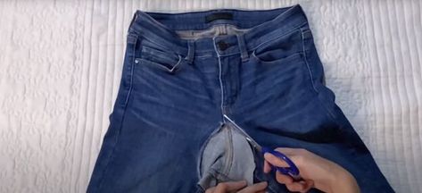 Diy High Waisted Jeans, How To Make Capris Out Of Jeans Diy, How To Make Jeans High Waisted, Diy Low Waisted Jeans, How To Make Pants Low Waisted, Low Rise To High Rise Jeans Diy, Let Out Jeans Waist, How To Make Low Rise Jeans High Waisted, Low Waist To High Waist Diy