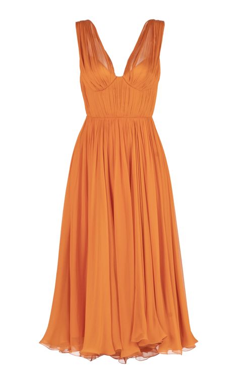 Viola Gathered Chiffon Midi Dress by MARIA LUCIA HOHAN for Preorder on Moda Operandi Inexpensive Wedding Guest Dress, Formal Midi Dress Classy, Chiffon Dress Casual Classy, Midi Dresses Formal, Flattering Dress Styles, Chiffon Formal Dress, Midi Wedding Guest Dress, Colorful Midi Dress, Midi Formal Dress