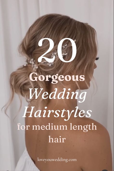 Bridesmaid Down Hairstyles Medium Length, Bridal Shoulder Length Hair, Wedding Hair Style Half Up Half Down Medium Length, Bridal Hair Mid Length, Bridal Hair Shoulder Length, Shoulder Length Bridal Hair, Bridal Hair Medium Length, Brides Hairstyles Medium Length, Hairstyles For Mid Length Hair