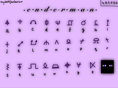 The Official Enderman Language, according to Ranboo. C Ranboo Aesthetic, Symbol Language Alphabet, Cool Alphabet Symbols, How To Write In Enderman, Minecraft Enderman Language, Ender Alphabet, Secret Language Alphabet Easy, Ender Man Language, Ranboo Language