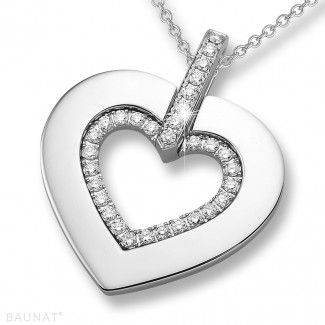 Platinum Diamond Necklaces - 0.36 carat heart shaped white golden pendant with small round diamonds Golden Pendant, Solitaire Diamond Pendant, White Gold Pendant Necklace, Dainty Diamond Necklace, Heart Shaped Pendant Necklace, Modelos 3d, Heart Shaped Necklace, Diamond Necklaces, Heart Shaped Diamond