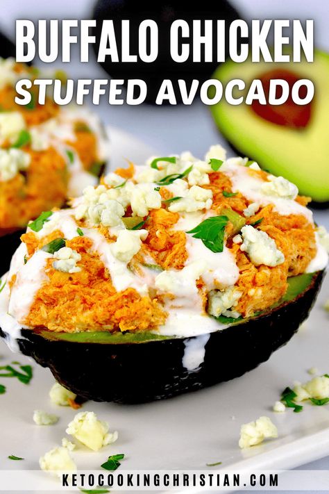 Diabic Recipes, Chicken Stuffed Avocado, Stuffed Avocado Recipes, Avocado Chicken Recipes, Stuffed Avocados, Stuffed Avocado, Inflammation Recipes, Buffalo Recipe, Avocado Recipe