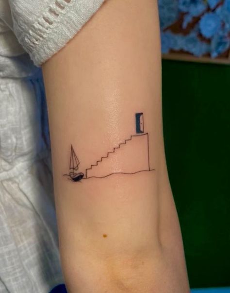 Cinematic Tattoo Ideas, Movie Tattoo Ideas Minimalist, Cute Movie Tattoos, Movie Patchwork Tattoo, Truman Show Tattoo Minimalist, Subtle Movie Tattoos, Solipsism Tattoo, Tattoos Movies Inspired, Minimalist Movie Tattoo