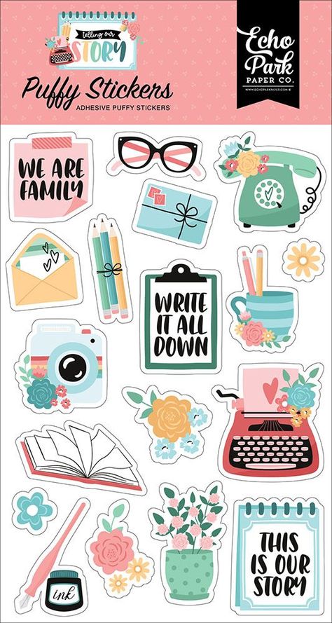 Echo Park - Telling Our Story Collection - Puffy Stickers #DIYStickers Cute Stickers Vintage, Stickers For Project, Cute Printable Stickers, Sewing Stickers, Sticker Collection Book, Sticker Layout, Scrapbook Printables Free, Agenda Stickers, Printable Sticker Sheets