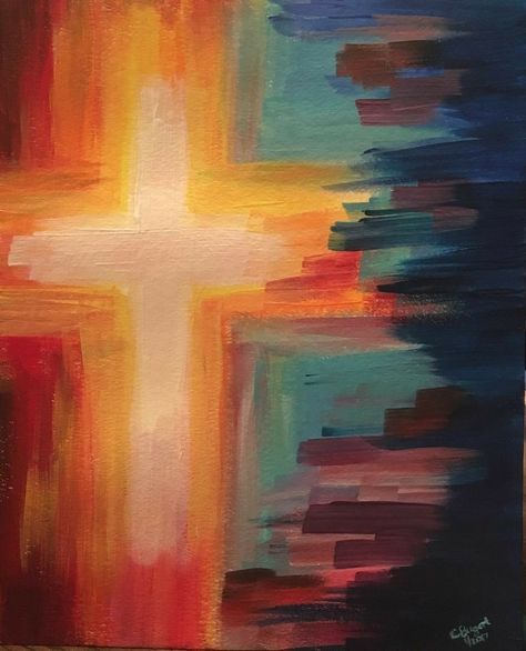 Cross Cross Art Painting, Emotions Through Art, Cross Photos, Christian Art Painting, Canvas Painting Ideas Aesthetic, Painting Ideas Aesthetic, Christian Drawings, Paintings Ideas, Christian Canvas