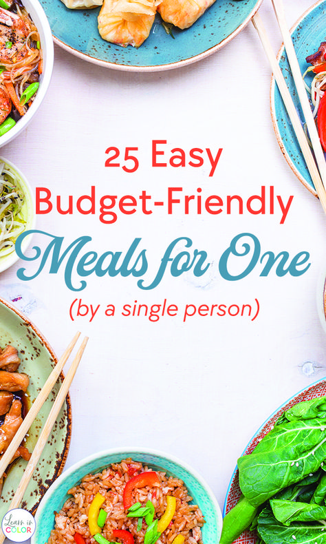 Meal planning for one? Learn in color has 25 budget friendly meals for one person. It makes shopping and cooking for one so much easier. #cooking #mealplanning #dinner #budgetfriendlydinners Single Serve Meals, One Person Meals, Easy Meals For One, Recipe For 1, Dinner For One, Healthy Meals For One, Easy Budget, Mug Recipes, Cooking For One