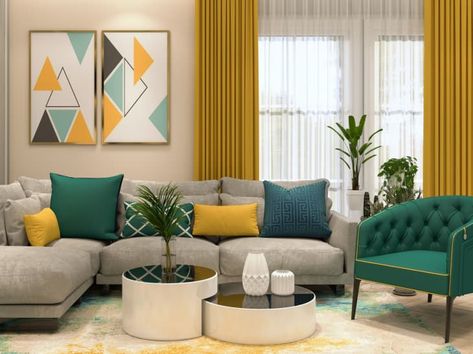 Yellow Curtains Living Room, Colourful Living Room Decor, تصميم للمنزل العصري, Yellow Living Room, Colourful Living Room, Home Design Living Room, Decor Home Living Room, Living Room Colors, Living Room Decor Apartment