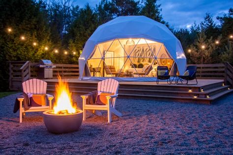 Glamping Accessories, Yoga Den, Geodesic Domes, Geodesic Dome Homes, Healing Center, Dome Home, Luxury Glamping, Dome House, Luxury Camping