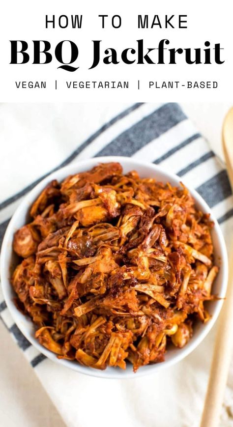 Looking for a plant-based shredded BBQ option? Look no further than BBQ jackfruit! It looks just like real deal shredded BBQ, it's loaded with BBQ flavor and it's so easy to make. Use as a meatless option in your favorite BBQ recipes! Jackfruit Sandwich, Vegan Bbq Recipes, How To Make Bbq, Bbq Jackfruit, Vegetarian Bbq, Jackfruit Recipes, Eating Bird Food, Vegetarian Barbecue, Vegan Bbq