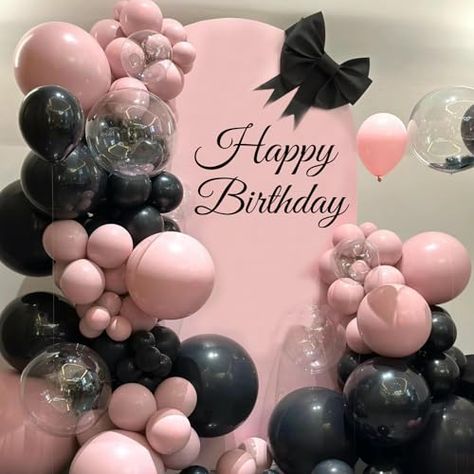 Balloon Decorations For 18th Birthday, Pink And Black Decorations Party Ideas, Elegant Decorating Ideas Party, 12 Th Birthday Ideas, Pink And Black Birthday Decorations, Pink And Black Backdrop, Black Pink Birthday Party Ideas, 31 Birthday Ideas For Her, Pink And Black Birthday Party Decoration