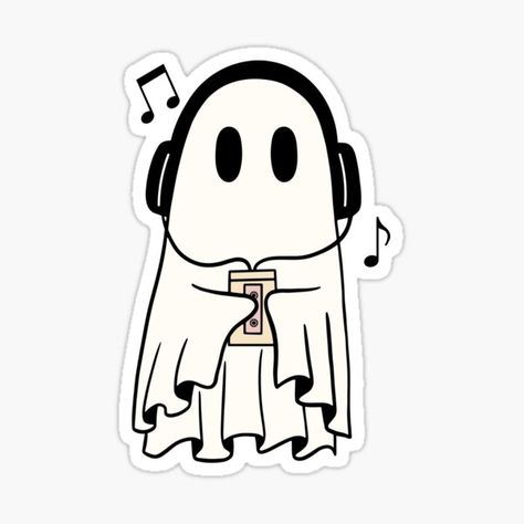 Ghost With Headphones Drawing, Music Ghost Tattoo, Ghost Music Tattoo, Ghost Listening To Music Tattoo, Ghost With Headphones Tattoo, Ghost Listening To Music, Cute Ghost Sketch, Ghost With Headphones, Cute Ghost Drawings