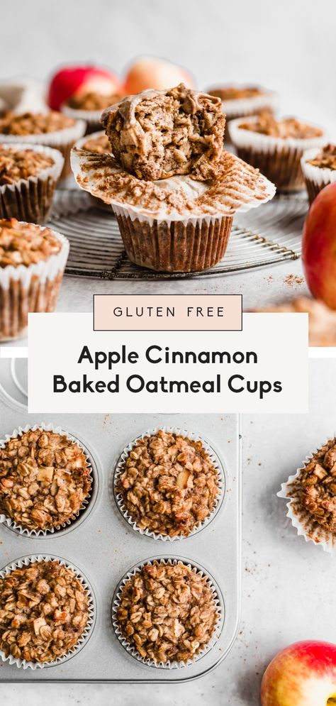 Easy apple cinnamon baked oatmeal cups made with applesauce, fresh apples, oats, maple syrup and almond butter for a boost of protein + flavor. Freezer-friendly, great for kids or meal prep! #freezerfriendly #bakedoatmeal #oatmeal #applerecipe #almondbutter #kidfriendly Apple Oatmeal Cups, Apple Cinnamon Baked Oatmeal, Cinnamon Baked Oatmeal, Sweet Potato Smoothie, Baked Oatmeal Cups, Apple Oatmeal, Cinnamon Oatmeal, Oatmeal Cups, Muffin Tin Recipes