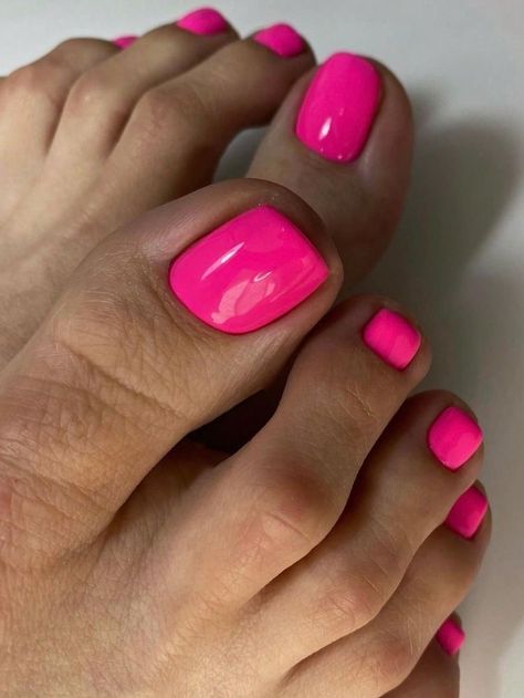 Hot Pink Toes Nails, Bright Pink Toe Nails, Cerise Pink Nails, Pink Acrylic Toe Nails, Hot Pink Toe Nails, Bright Toe Nails, Plain Color Nails, Pink Pedi, Hot Pink Toes