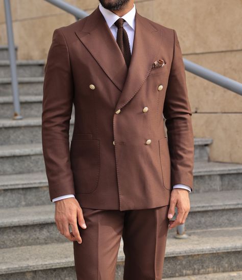 Doublebreast Suit Men, Chocolate Brown Suit, Blazer Ideas, Brown Suit, Pieces Men, Brown Dress Shoes, Brown Suits, Happy Navratri, Men's Suit