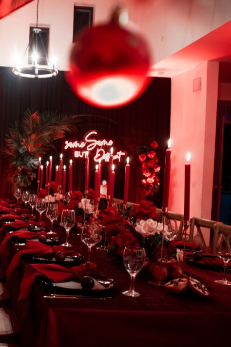 Red is the ultimate cure for sadness. Ruby Red Birthday Theme, Red And Black Gothic Party Decor, Red And Black Dinner Table Decor, Black And Red Dinner Party Decor, All Red Party Decoration, Red Birthday Theme Woman, Red Dinner Party Decor, Red Birthday Decorations For Women, Ruby Party Theme