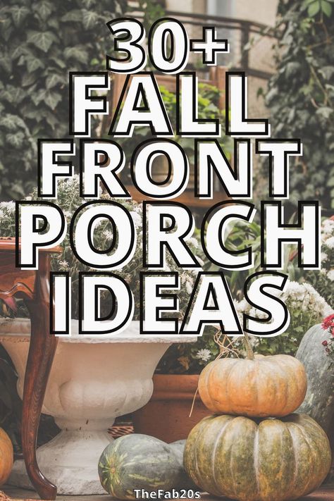 Fall porch ideas Fall Decor Front Door Porch, Fall Front Decor Porch, Fall Home Decor Outdoor Front Porch, Fall Decor Outside Front Door, Farmhouse Front Room Ideas, Fall Covered Porch Decorating Ideas, Autumn Front Porch Decor Cozy, French Fall Front Porch Decor Ideas, Fall Entryway Decor Outdoor Small