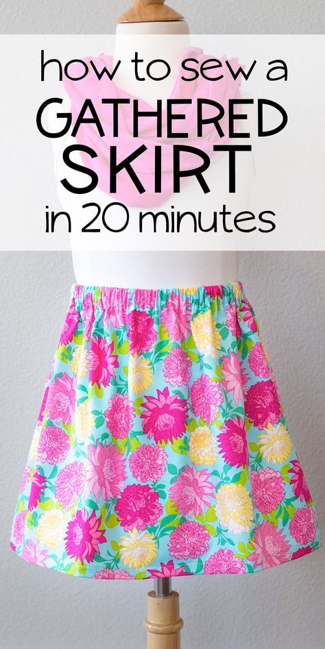 Sew an easy elastic waist skirt in 20 minutes! A perfect beginner level sewing project, includes measurements and cut chart for girls sizes 12 mo to 16y. Elastic Waist Skirt Pattern, Girls Clothes Sewing, Girls Skirt Patterns, Skirt Pattern Easy, Skirt Pattern Free, Sewing Kids Clothes, Sewing Elastic, Sew Ins, Diy Skirt