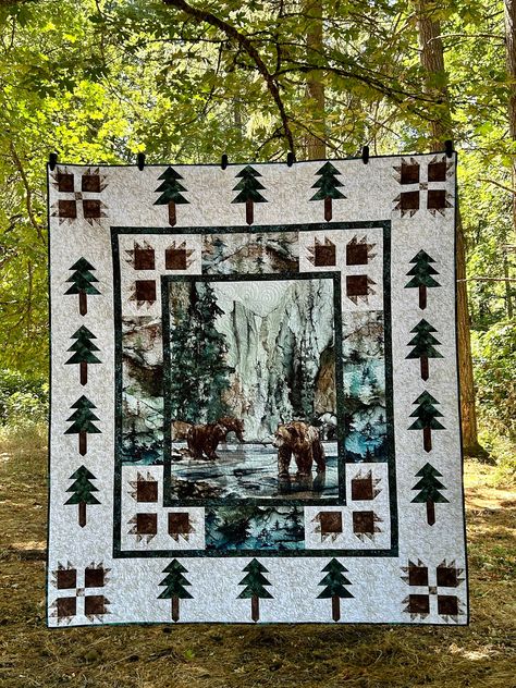 Northern Peaks Quilt, Quilts Made With Panels, Camp Quilt, Panel Quilting, Quilting Panels, Attic Windows, Deer Quilt, Wildlife Quilts, Bear Paw Quilt