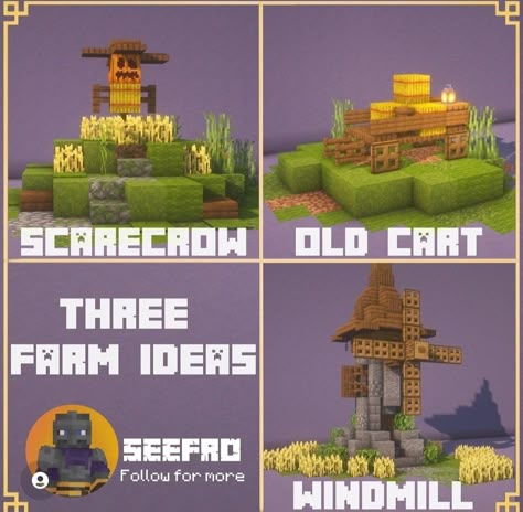 Small Decorations Minecraft, Minecraft Small Stable, Small Windmill Minecraft, Minecraft Windmill Small, Minecraft Copper Statue, Minecraft Tractor, Minecraft Farming Ideas, Minecraft Windmill Design, Minecraft Scarecrow