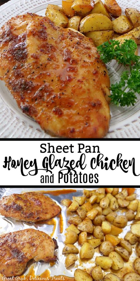 Sheet Pan Chicken and Potatoes is a simple dinner recipe that requires few ingredients and is quick to throw together. Sheet Pan Chicken And Potatoes, Honey Glazed Chicken, Chicken And Potatoes, Sheet Pan Chicken, Sheet Pan Dinners Recipes, Honey Glazed, Glazed Chicken, Simple Dinner, Pan Chicken