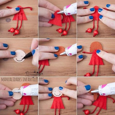 Felt Toys Patterns, Doll Brooch, Felt Crafts Patterns, Felt Crafts Diy, Clothespin Dolls, Dollar Store Crafts, Felt Diy, Felt Dolls, Doll Crafts