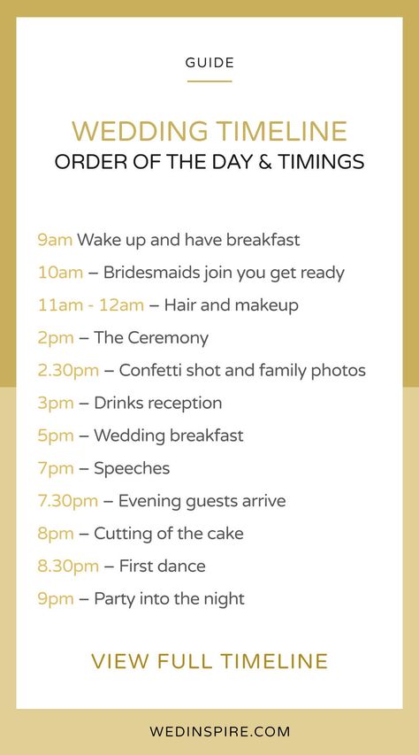 Wedding Day Timings UK - While no two weddings are the same, there are some general formalities that most weddings tend to adhere to. In order to help couples plan their wedding day order of events, we’ve broken the big day into the following key moments, including considerations to include. Timings can vary, this is just a guide based on a 2pm ceremony: Wedding Timeline 1pm Ceremony, Wedding Day Schedule Uk, Wedding Day Timeline 2pm Ceremony No First Look, 2pm Wedding Ceremony Timeline, Wedding Timeline For 2pm Ceremony, Wedding Timeline Day Of 1pm Ceremony, 2pm Ceremony Wedding Timeline, Wedding Timeline Day Of 2pm Ceremony, Wedding Day Timeline 2pm Ceremony