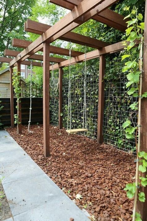 My Favorite Ideas + Inspirations for Kid's Outdoor Summer Play Areas — Gathered Living Fence Pergola, Pergola Modern, Pergola Diy, Jardim Diy, Backyard Privacy, Garden Vines, Backyard Pergola, Backyard Playground, Landscape Designs