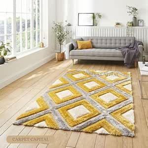 Yellow Grey Rug, Room Visualizer, Shades Of Beige, Shaggy Rug, Yellow Rug, 3d Effect, Geometric Designs, Grey Area Rug, Pattern Geometric