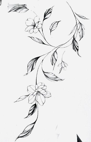 Cherry Blossom Tattoo Designs For Women, Viney Floral Sleeve Tattoo, Leaf Back Tattoo, Shoulder Back Tattoo, Flower Vine Drawing, Ankle Tats, Larkspur Tattoo, Ankle Tattoo Ideas, Mastectomy Tattoo