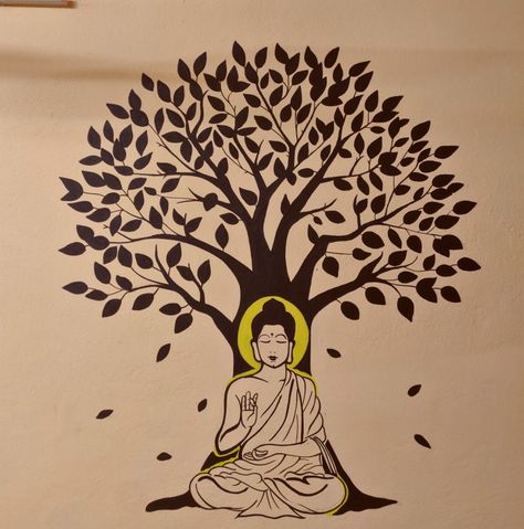 Buddha With Tree, Buddha Fountain, Buddha Wallpapers, Tree Wall Painting, Buddha Art Drawing, Gautam Buddha, Buddha Art Painting, Pooja Room Door Design, Sketch Tattoo Design