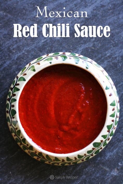 Mexican Red Chili Sauce ~ Mexican red chili sauce, made with dried Ancho chilies or Pasilla chilies.  Perfect for red chili enchiladas or tamales.   ~ SimplyRecipes.com Mexican Red Chili Sauce, Mexican Red Chili, Tamale Sauce, Mexico Recipes, Chili Enchiladas, Red Chile Sauce, Chili Sauce Recipe, Red Chili Sauce, Low Carb Chili