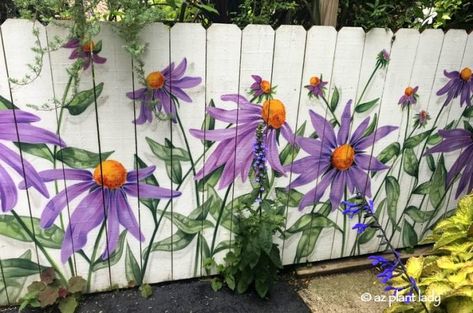 Garden Fence Art, Green Fence, Garden Mural, Flower Mural, Fence Art, Walled Garden, Fence Paint, Desert Garden, Modern Fence